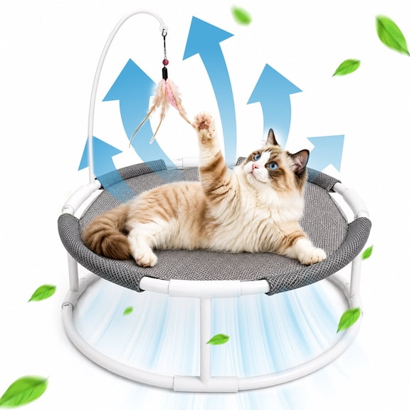 Xekoro Elevated Cat Hammock Bed,Round Raised Cat Swing Bed with Anti-Slip Block,Tool-Free Assembly Pet Chair for Pets up to 33 lb, Washable Kitten Kitty Rest Bed with Fun