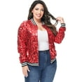thumbnail image 2 of Women's Plus Size Sparkly Jacket Long Sleeve Zip Up Sequin Bomber Jacket Coat Suitable For Concerts Red,3X-Large, 2 of 6