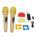 thumbnail image 1 of Micrófono inalámbrico 1 para 2 pantallas LED, micrófono inalámbrico de Karaoke portátil para conferencias en casa al aire libre, color dorado, 1 of 8