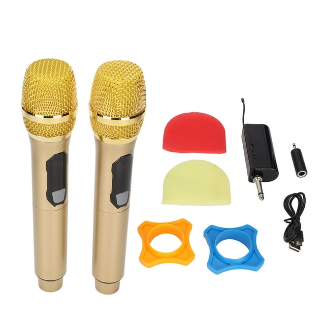 Micrófono inalámbrico 1 para 2 pantallas LED, micrófono inalámbrico de Karaoke portátil para conferencias en casa al aire libre, color dorado