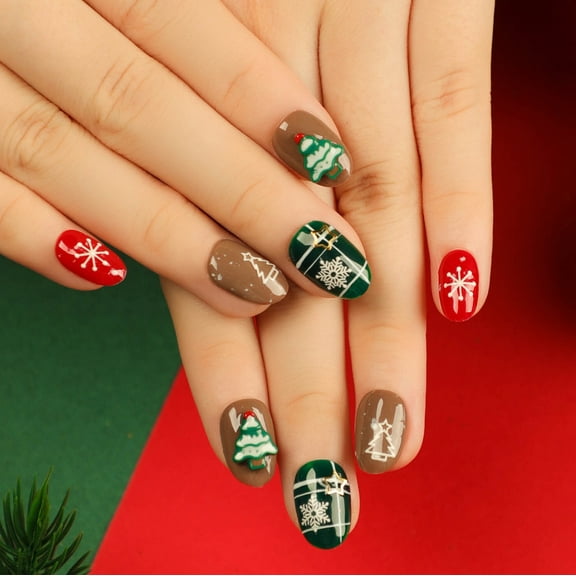 24pcs Christmas False Nails - Autumn and Winter Christmas Wearable Nail Art Stickers