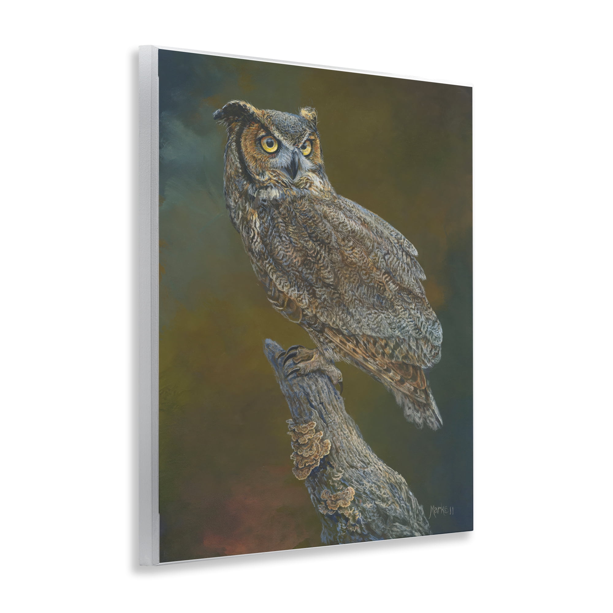 Stupell Industries Great Horned Owl on Branch Animals Painting Unframed Art Print Wall Art, 11 x 14