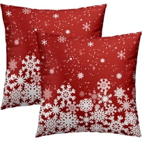 Christmas Snowflakes Throw Pillow Covers 16x16 Set of 2, Red White Xmas Snow Holiday Decorative Pillow Cases Square Cushion Cover for Winter Home Decor Sofa Couch Living Room