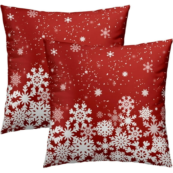 Christmas Snowflakes Throw Pillow Covers 16x16 Set of 2, Red White Xmas Snow Holiday Decorative Pillow Cases Square Cushion Cover for Winter Home Decor Sofa Couch Living Room