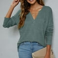 thumbnail image 3 of Haut à Manches Longues Col en V Couleur Unie 48 % Polyester, 38 % Rayonne, 11 % Coton, 3 % Spandex (Vert Armée, L), 3 of 4