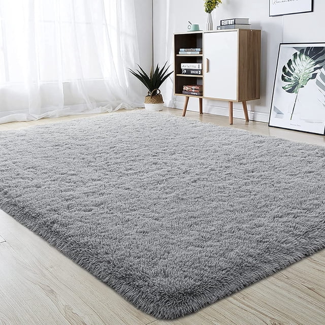 GFDYREE Rectangle Ultra Soft Area Rugs Fluffy Carpets for Bedroom Living Room Shaggy Floor Rug Home Decor Mats, 4 x 5.3ft, Grey