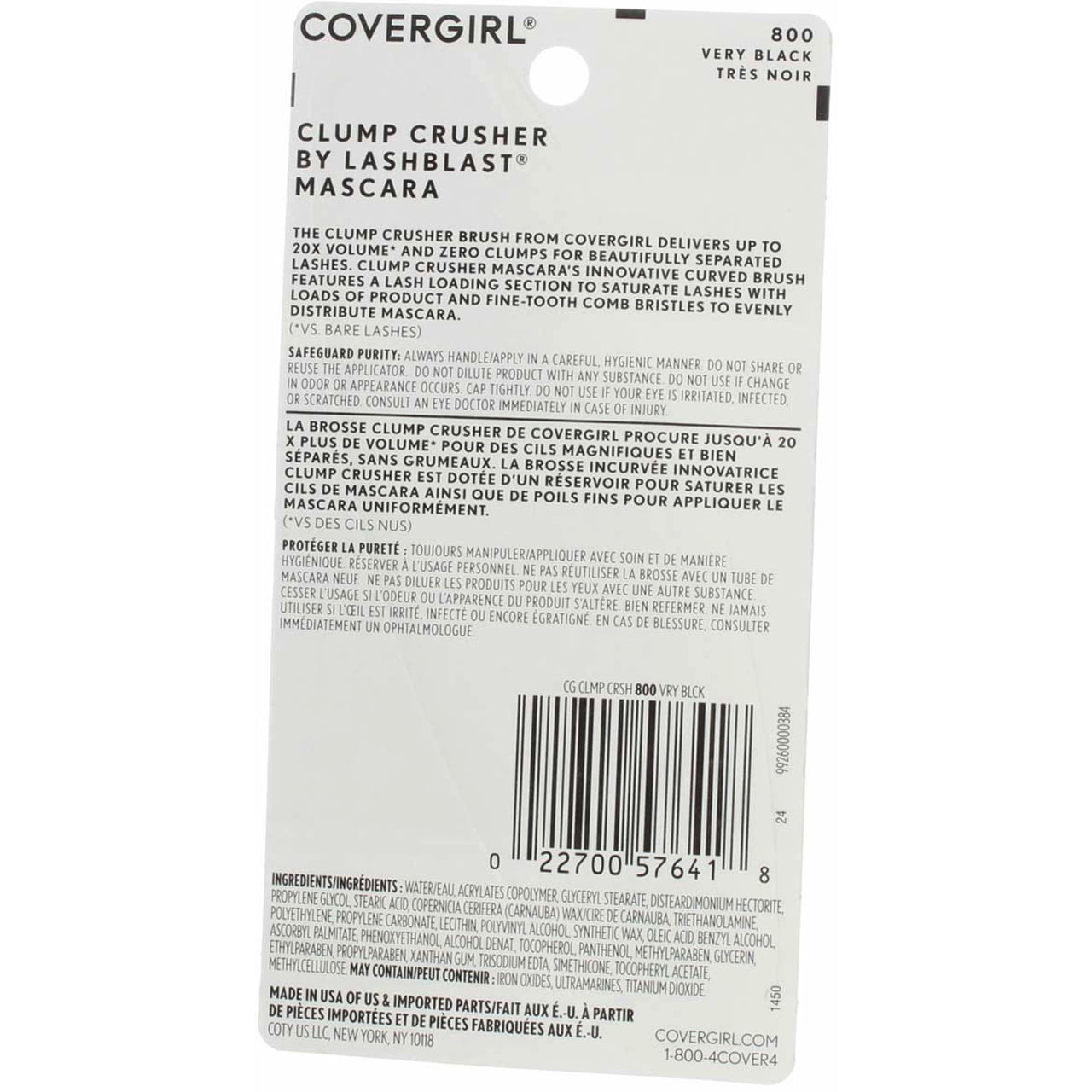 CoverGirl Clump Crusher Mascara By Lashblast, Very Black [800] 0.44 oz (Pack of 4)