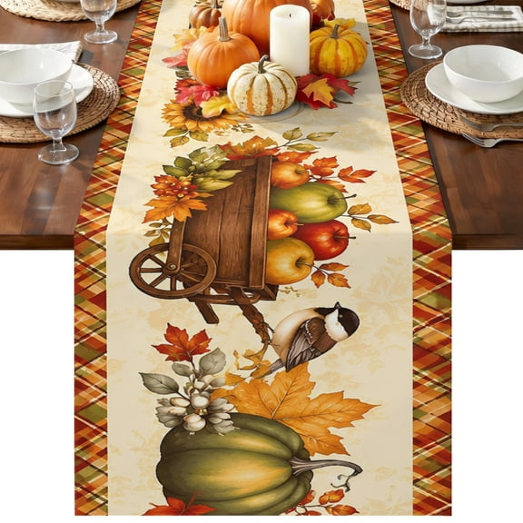 Vintage Pumpkins Thanksgiving Table Runner 60 Inches,Dining Table Runners Dresser Scarves,Fall Floral Elegant Farmhouse Kitchen Coffee Tablerunner for Tabletop Party Wedding Baby Shower 13"x60"