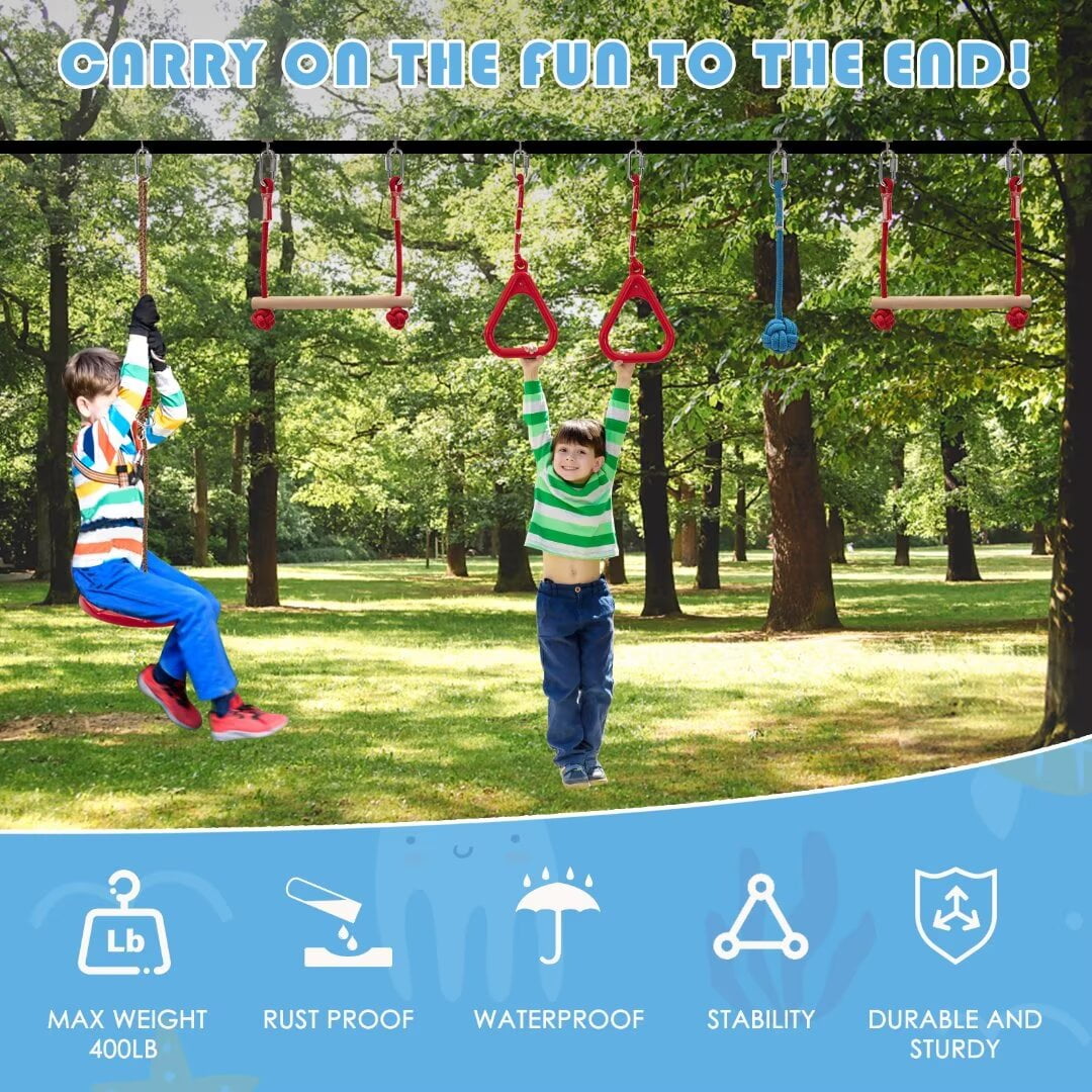 NAIZEA Ninja Warrior Obstacle Course for Kids, 50FT Slackline Kit