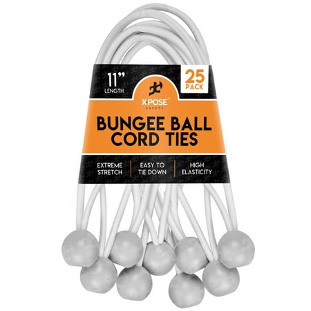 

Xpose Safety Bungee Ball Cords – 11” 25 Pack – Heavy Duty White Stretch Rope with Ball Ties for Canopies Tarps Walls Cable Organization