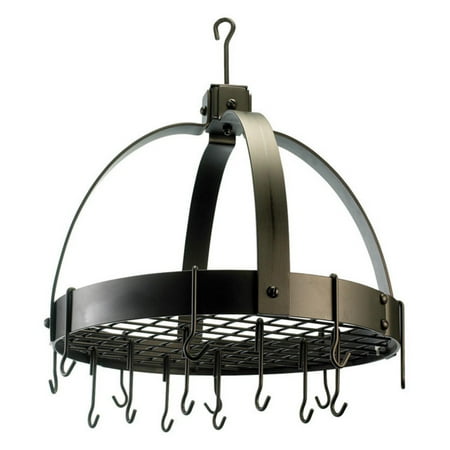 Oiled Bronze Dome Hanging Pot Rack with Grid & 16 Hooks