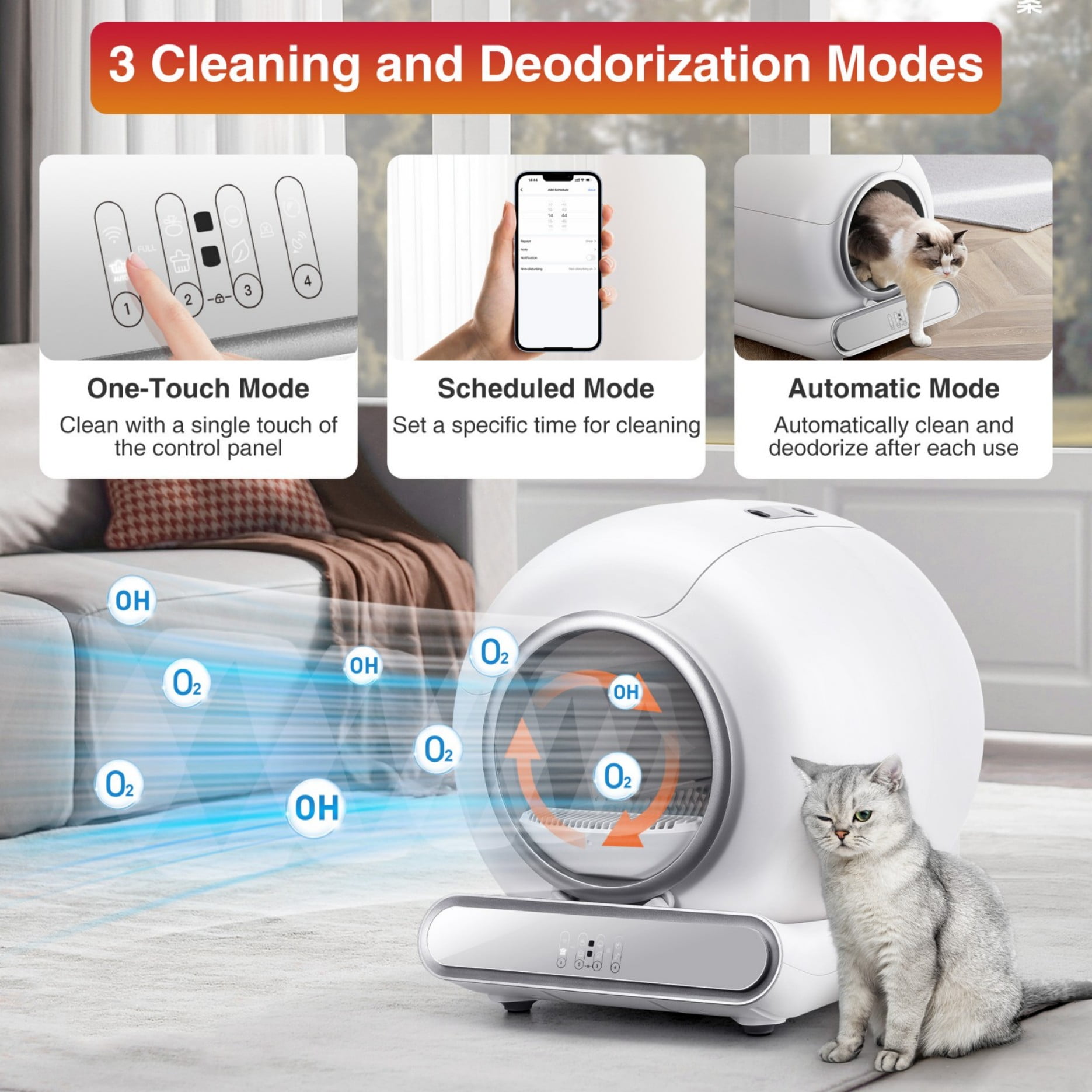 FaayFian Self Cleaning Cat Litter Box – Automatic Cat Litter Box with Smart APP Control, 65L+9L Large Capacity, Multi-Cat Households, Odor-Free, Integrated Safety Protection, 2 Rolls Liner Gift