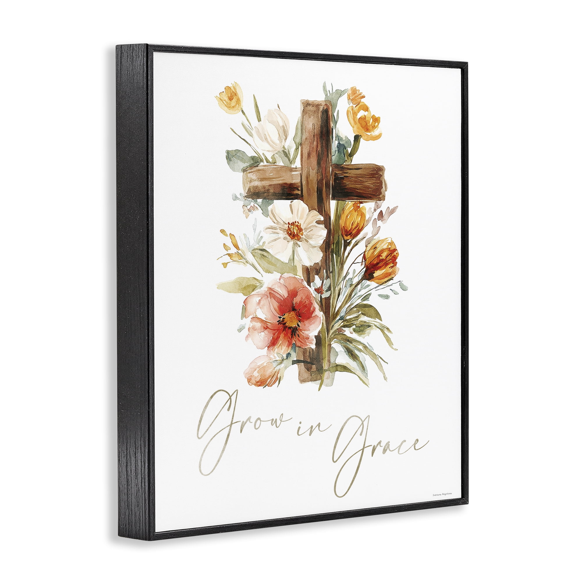 Stupell Industries Grow In Grace Cross Black Framed Giclee Art, design by Svetlana Aleynikova