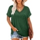 thumbnail image 2 of Qarigey Camiseta de mujer con cuello en V, manga corta de color sólido, blusa dividida de color sólido Prendas para la parte del cuerpo Verde METRO, 2 of 6