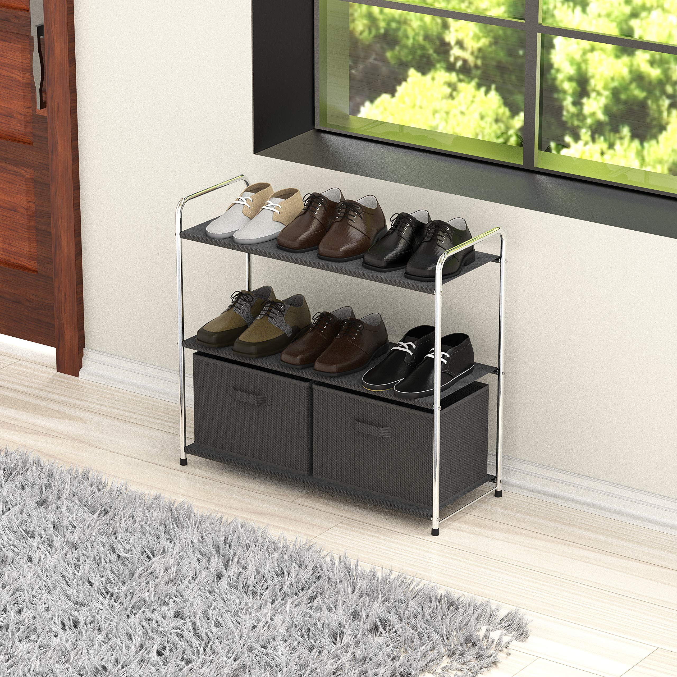 Simple Houseware 3-Tier Closet Storage with 2 Drawers, Elegant Silver Finish