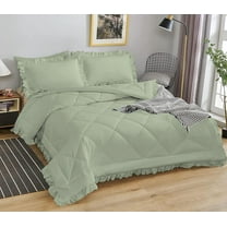 DNG Creations 5 Piece Ruffle Diamond Comforter All Season 550 GSM California King Size - 800 Threads Count, 100% Egyptian Cotton Solid Light Sage Colour