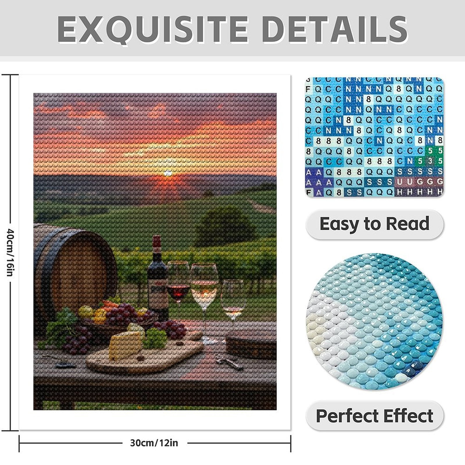 Diamond Art Kits for Adults - 5d Sunset Vineyard Wine Cheese Orchard Diamond Painting for Adults, Diamond Art for Adults Beginners, Diamond Painting Kits for Adults for Home Wall Decor