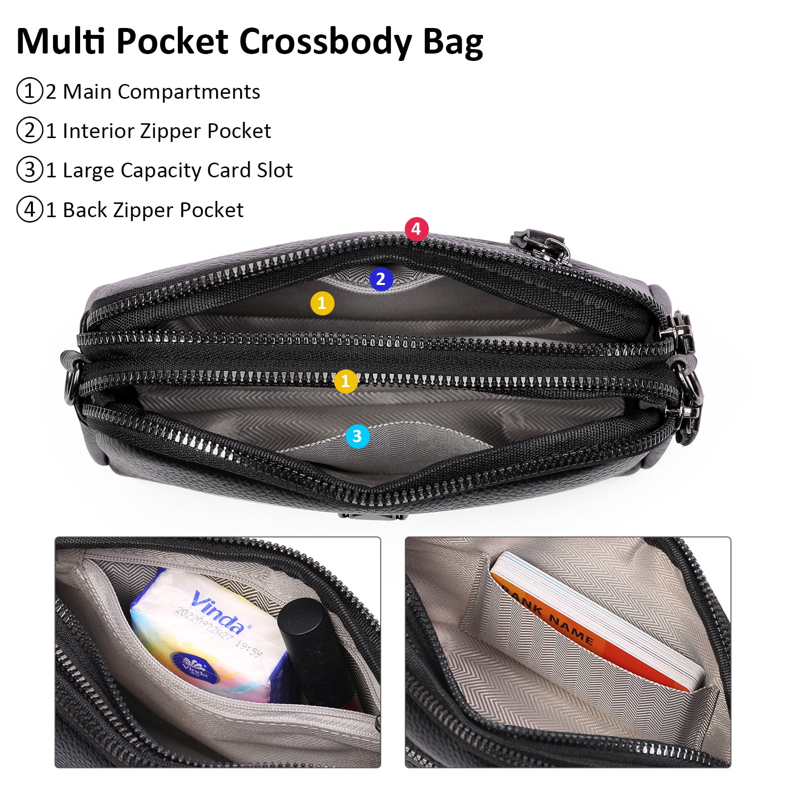 GAEKEAO Crossbody Bags for Women Leather Shoulder Purse with Adjustable Strap & Top Zipper