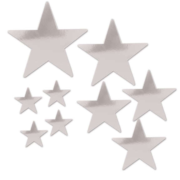 Club Pack of 108 Decorative Silver Assorted Packaged Foil Star Cutouts 15"