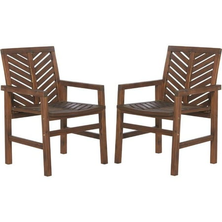 Outdoor Wood Patio Chairs - Set of 2 - Dark Brown