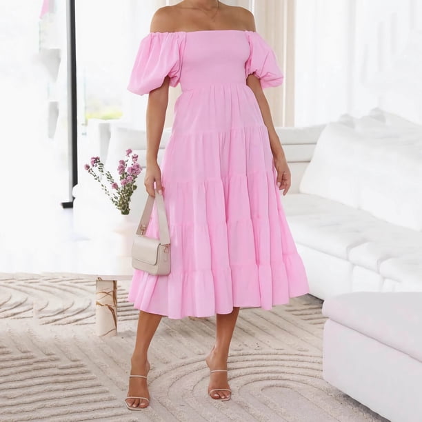 Clearance! Hontri Dresses for Women 2024 Women's Summer Solid