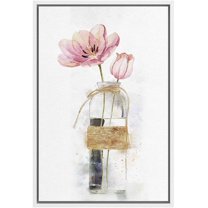 wall26 Framed Canvas Wall Art A Bouquet of Pink Tulips Flower in a Glass Botanical Plants Watercolor Abstract Modern Relax/Calm Pastel for Living Room, Bedroom, Office - 24x36 inches