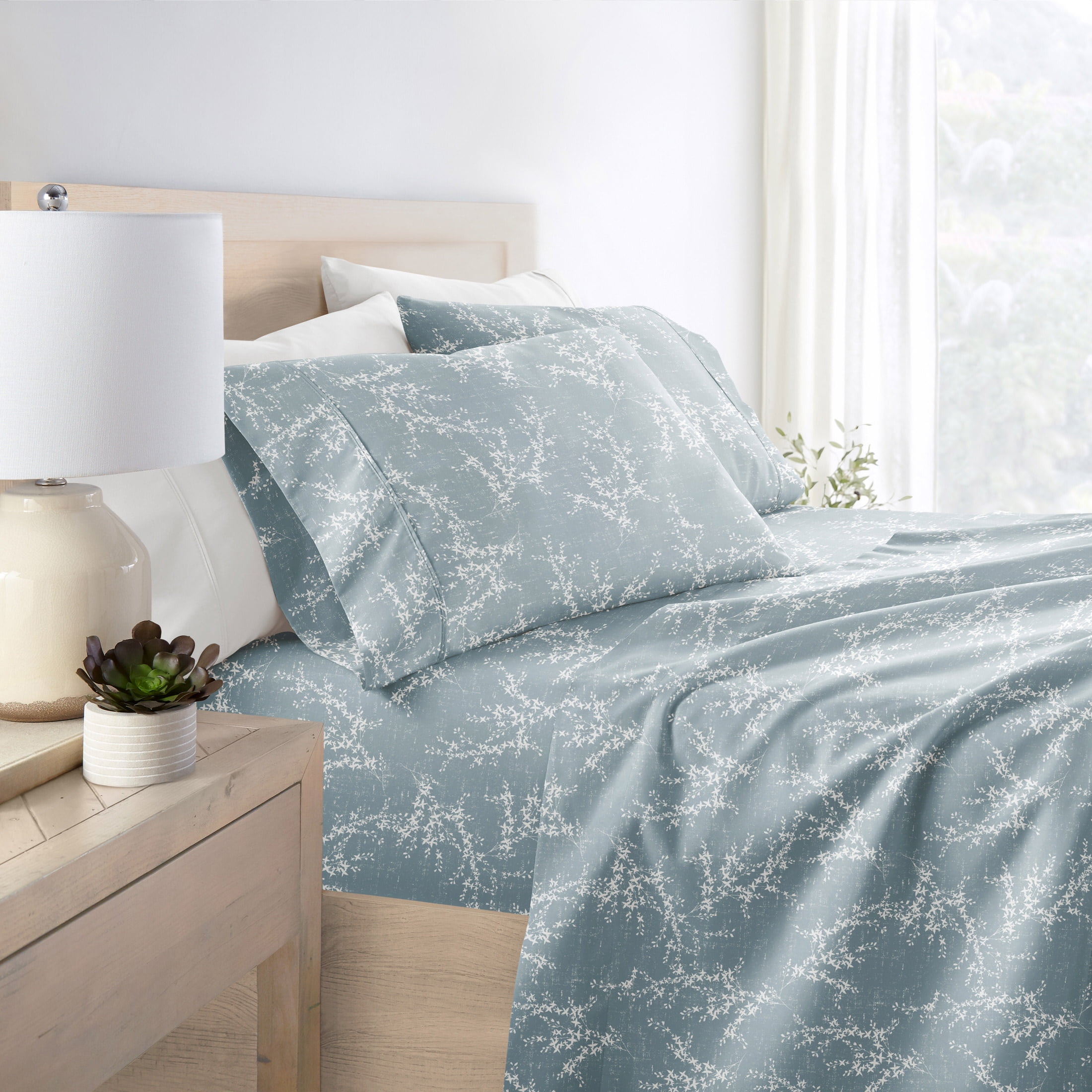 Noble Linens 3 Piece Pattern Microfiber Bed Sheets Set, Distressed Willow Light Blue, Twin