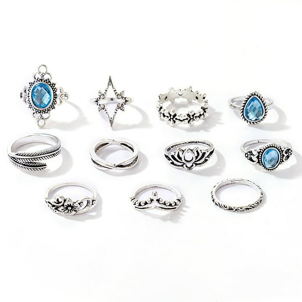 Juego de anillos para mujer, cómodo de llevar anillos, ligero, 11 de color plateado para fecha