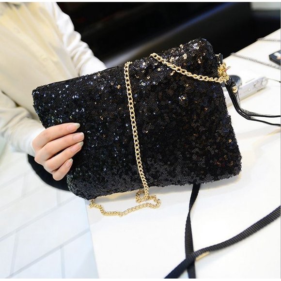 UK Womens Clutch Bag Glitter Sparkling Bling Sequin Purse Evening Party Handbags