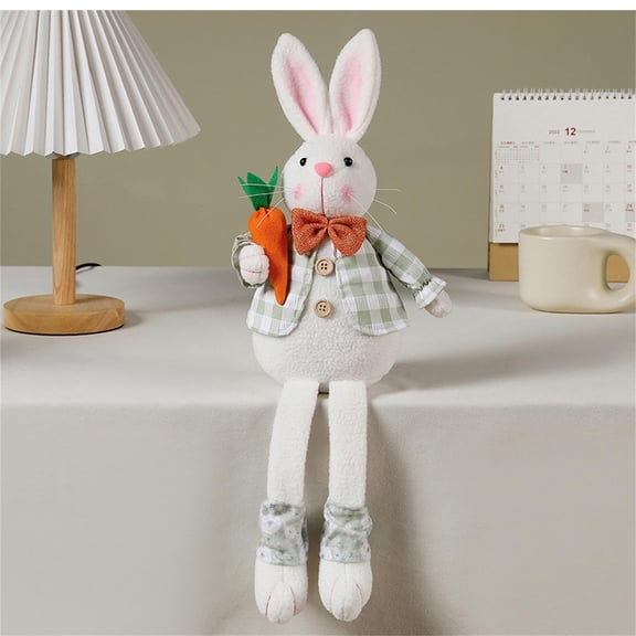 EclipseJewels Easter Bunny Doll Figurine, 10 Inch Rag Doll Plushie with Carrot for Spring Decor, Cute Stuffed Animal Ornament for Kids Easter Basket Gifts,Green