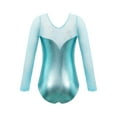 thumbnail image 2 of CHICTRY Kids Girls Long Sleeve Gymnastics Leotard Rhinestone Metallic Ballet Leotard Performance Dancewear Blue Green 10, 2 of 7