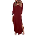 thumbnail image 2 of Vestido maxi Sunnimix con cuello en V Manga larga casual con bolsillo rojo S, 2 of 8