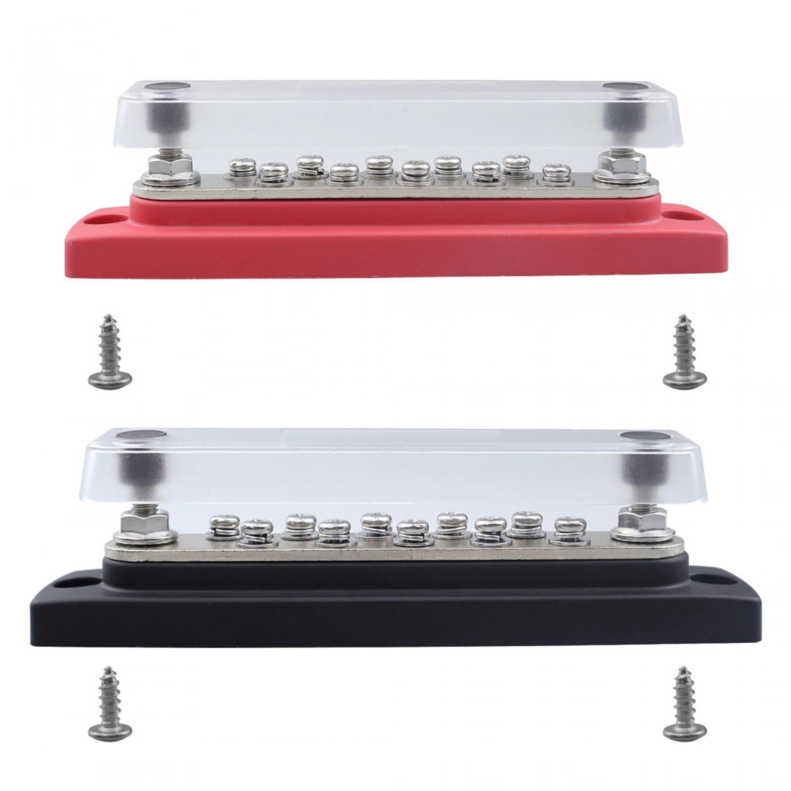 10 Terminal Busbar Power Distribution Terminal Block with Fireproof Dustproof Cover for Automotive And Marine Wiring Red and Black