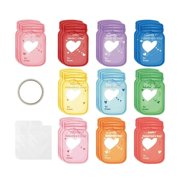 Lijie 30Pcs Valentines Day Cards Kids Valentines Cards for Class Kids Hollow Candy Jar A