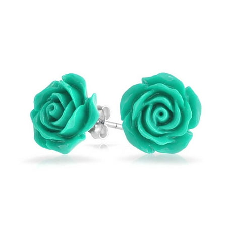 Punk Rhinestone Studs 3D Carved Rose Flower Stud Earrings For Women For Teen For Mother Resin Silver Plated Brass More Colors ()