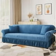 thumbnail image 3 of Stretch Velvet Sofa Slipcover, Cushion Couch Cover with Skirt, Pet Friendly Durable Washable Stretchable, Easy Fit Universal Furniture Protector, (75"-91",Classic Blue), 3 of 6