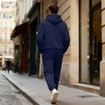 thumbnail image 3 of Fgvctg Mens 2 Piece Outfits Fall Lounge Hoodies Warm Sweatsuit Plus Size Jogger Sweatpant Oversized Sweatshirts Tracksuits with Pockets Navy S, 3 of 3