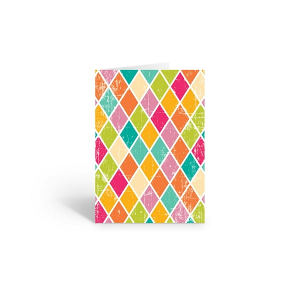 Colorful Distressed Diamond Pattern Blank Note Card - 10 Cards and Envelopes - B