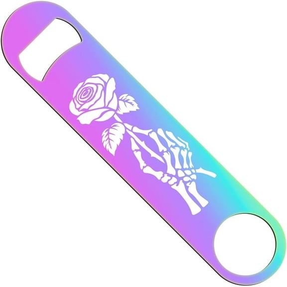 Rose Pattern Metal Flat Bottle Opener Rainbow Funny Bottle Opener Heavy Duty Stainless Steel Bottle Opener for Home Kitchen Bar Restaurant Gift for Friends 7inch colorful