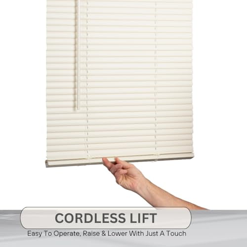 Lotus & Windoware Cordless 1" Vinyl Mini Blind 70" Wide x 72" Long, Alabaster (MLX7072AL)