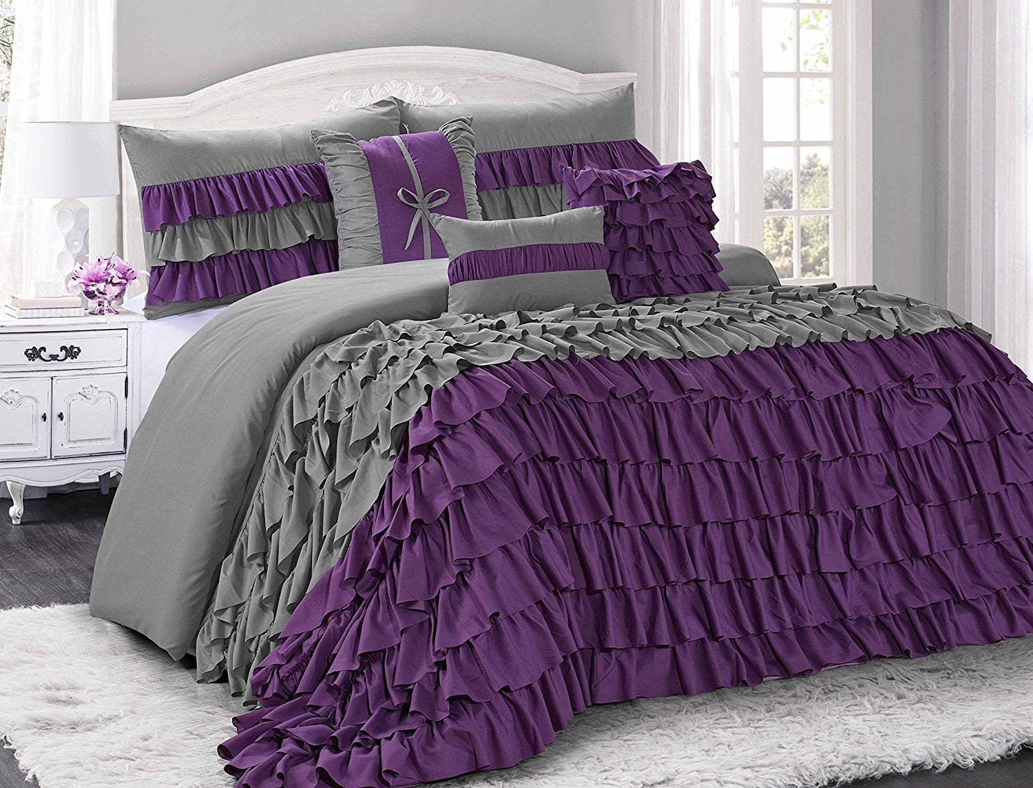 purple and grey comforter set