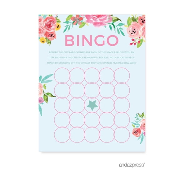 Koyal Wholesale Wedding Pink Roses English Tea Party Bridal Shower Bingo Game Cards – 20-Pack