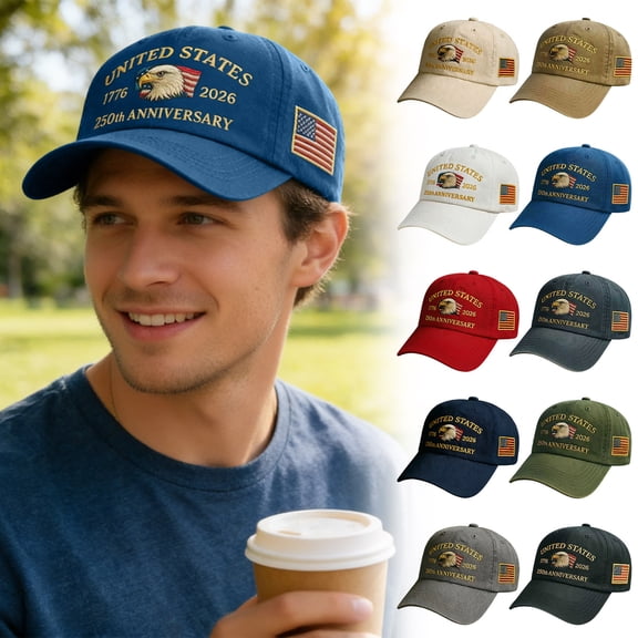 WKSCLPAI 250 Anniversary Usa Hat, 1776-2026 Star Flag & Eagle Embroidered Patriotic Cap, 250 Year American Anniversary Hat, Adjustable Baseball Cap for Men Women