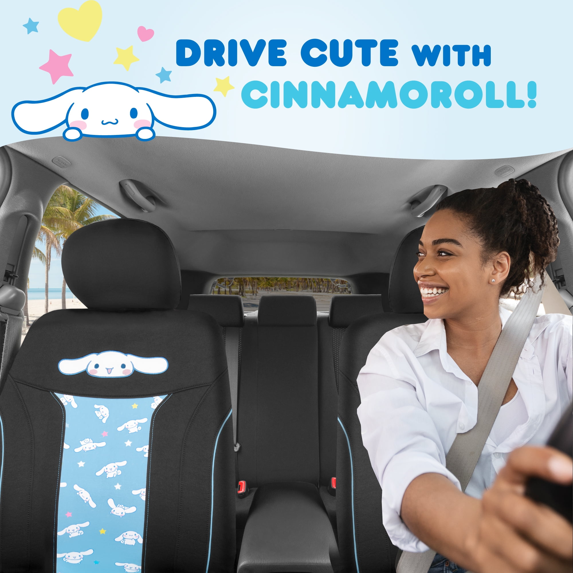 Hello Kitty Cinnamoroll Car Seat Covers - Adorable Light Blue Front Seat Covers with Cute Cinnamoroll Design, Durable and Comfortable Polyester, Car Accessories Hello Kitty Accessories 2pc
