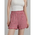 thumbnail image 6 of Aojekbee Women's Plaid Shorts Casual Loose Fitting Elastic Waist Shirred Ruffled Trim Short Pants Lounge Shorts, 6 of 10