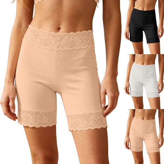HKYNLAG Cooling Slip Shorts for Under Dresses Lace Women Underwear Anti Chafing Boyshort White One Size