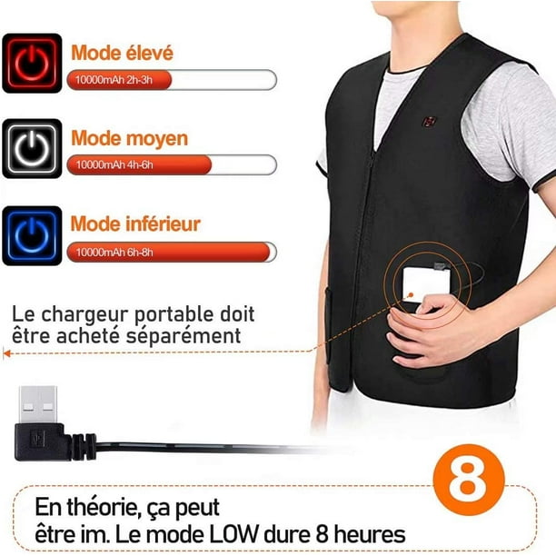 Gilet Chauffant Homme Femme - Veste Chauffante 10000mAh Batterie 5 Zones de  Chauffé Gilet Chaud Lavable pour