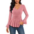thumbnail image 2 of BLVB Sparkly Tops for Women Ruffle Long Sleeve V Neck Peplum Shirts Glitter Blouses for Evening Party Night, 2 of 7
