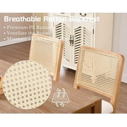 Guyou Farmhouse Rattan Dining Chairs Set of 2, Modern Wooden Kitchen Chairs with Cane Back, Chenille Upholstered Dining Room Chairs, Boho Wicker Woven Dining Side Chairs for Dining Room, White