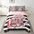 thumbnail image 2 of Manfei Girl Perfume High Heels 7-Piece Twin Bedding Sets,Geometric Stripe Aesthetic Bedding Comforter Set,Pink White Black Sheet Sets For Girls Kids,Microfiber Bedroom Decor Reversible, 2 of 8
